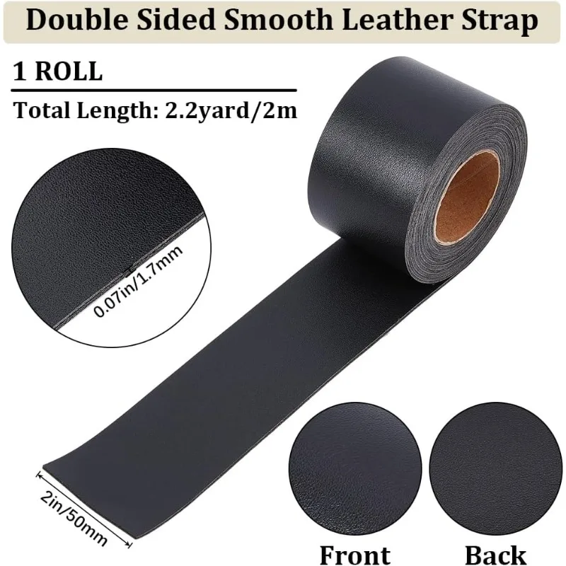 2 x 79 Black Leather Strap Double-Sided Lychee Pattern Flat Leather Strips 1.7mm Thick Soft Faux Leather Cord Strings