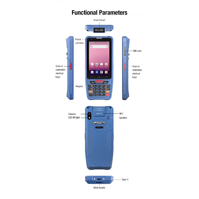PDA Industrial Resistente à Água IP67 de 4 Polegadas, Terminal de Dados Portátil Android, Coletor de Dados NFC para Inventário