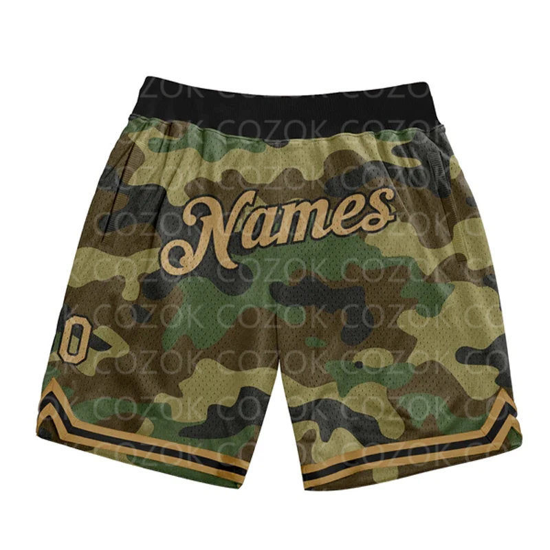 

Custom Green camouflage Authentic Basketball Shorts 3D Printed Men Shorts Your Name Mumber Quick Drying Beach Shorts