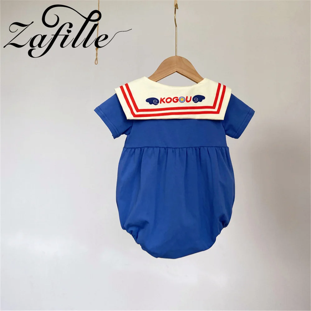 ZAFILLE Navy Collar Bodysuit For Kids Newborn Clothing Anime Baby Girls Clothes Sweet Toddler Girls Rompers Bowknot Infant Suits