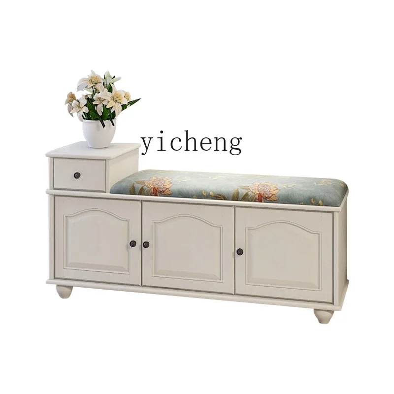 

TQH solid wood shoe change stool household door shoe cabinet entry shoe stool soft bag seat cushion can sit in