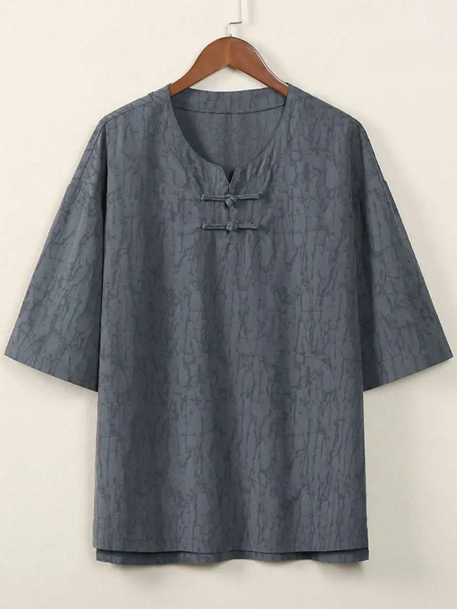 

Мужская футболка с вышивкой, средний размер, с этническим узором, в стиле дзен, ретро-одежда, хлопок, весенний сезон, этнический стиль