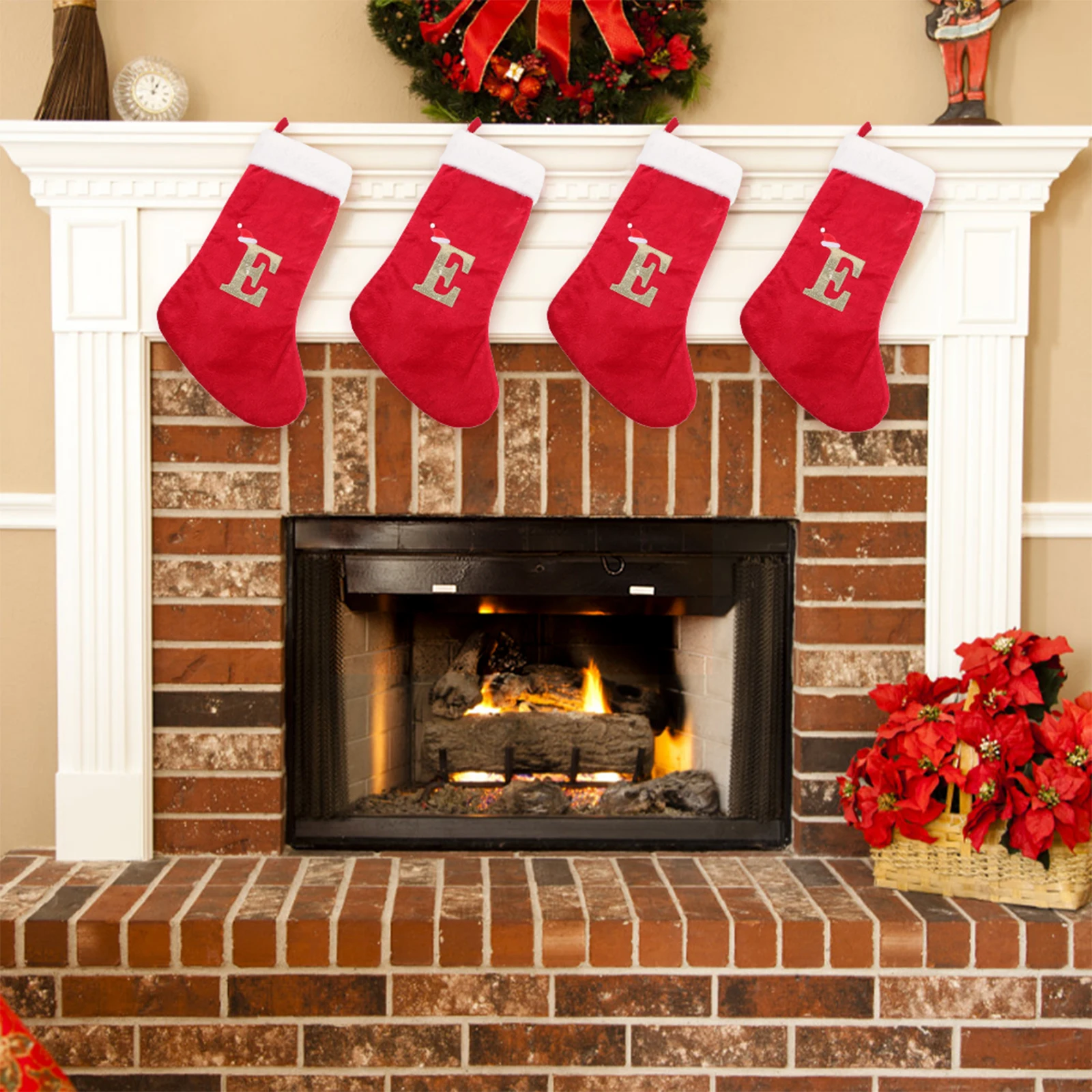 

Large Christmas Stocking Red L Size Embroidered Letter Knitted Gift Bag Decor Mantel Wall Door Hanging nament Holiday Xmas Tree