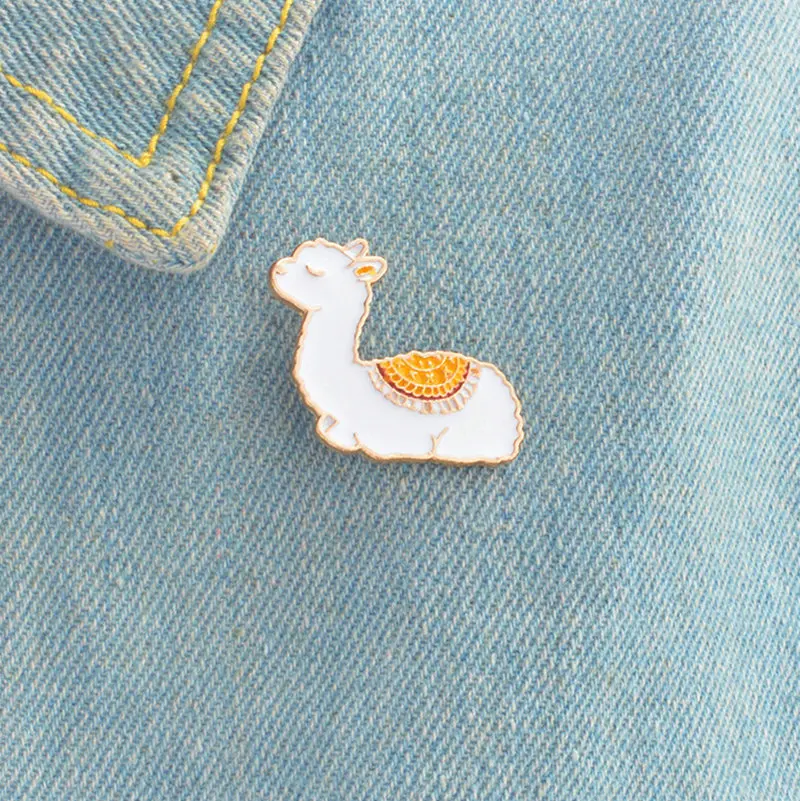 pin Cute animal badge brooches Gift Cartoon icons Jacket coat dress Button Pin Gift for girl kids daughter Baby Llama enamel