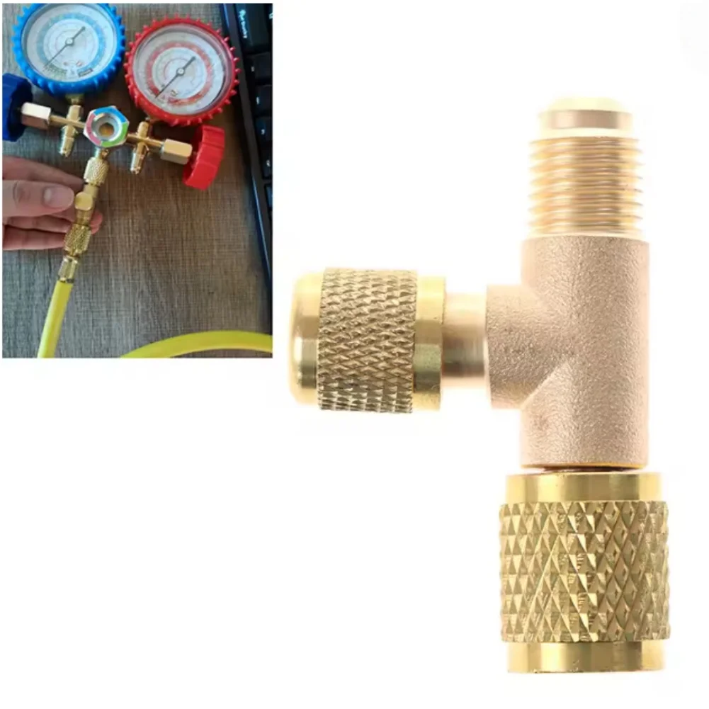 Copper Adapter Valve Exclusion Tool Release Gauge Pressure Fitting For For R22 For R12 R134 AC HVAC System Three Way Conversion