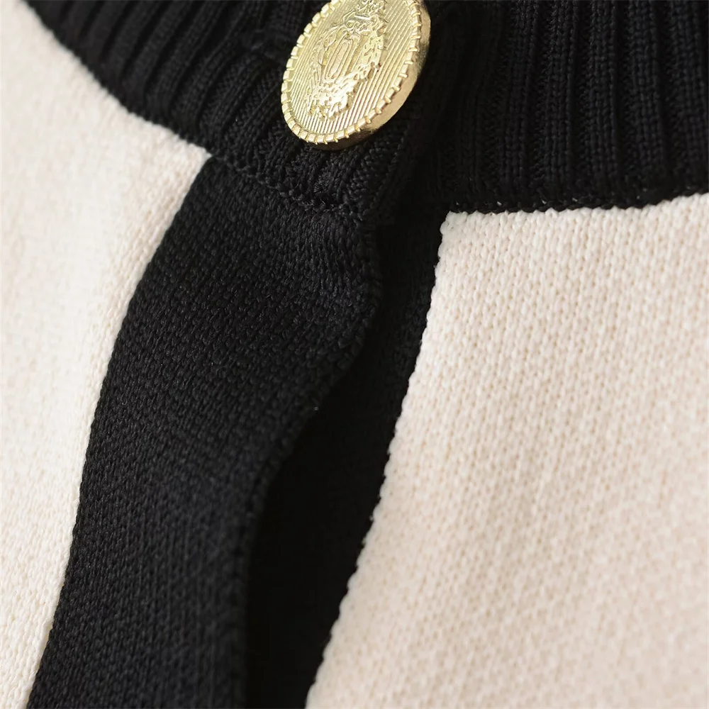 2024 RARF autumn new European and American breasted long sleeved black and white round neck knitted cardigan short jacket