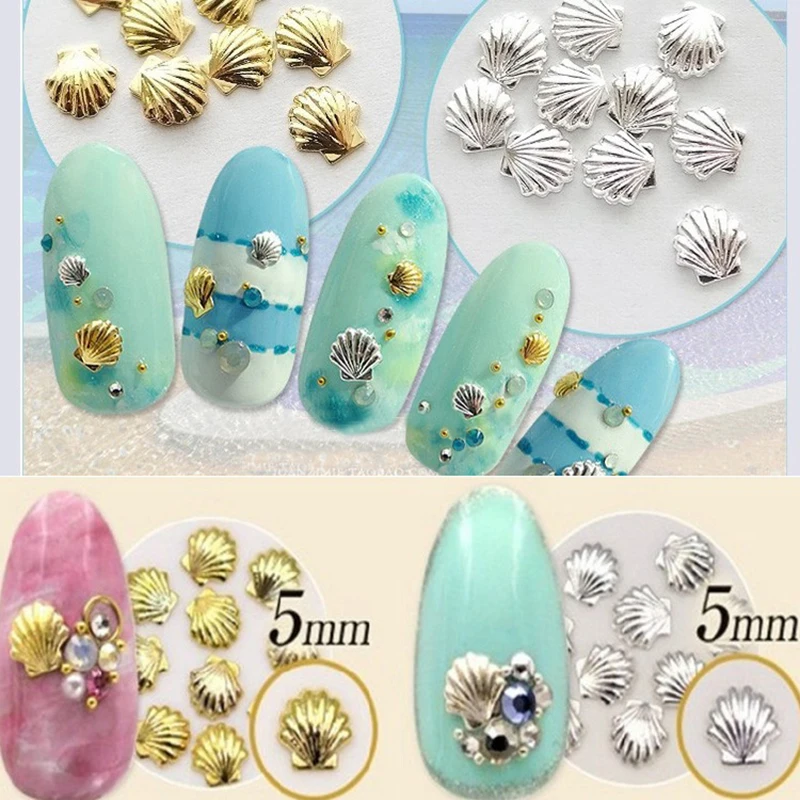 100/1000PcsAlloy Shell Nail Charms 3mm/5mm Gold Silver Color Metal 3D Shell Nail Art Decor Summer Shell DIY Manicure Accessories