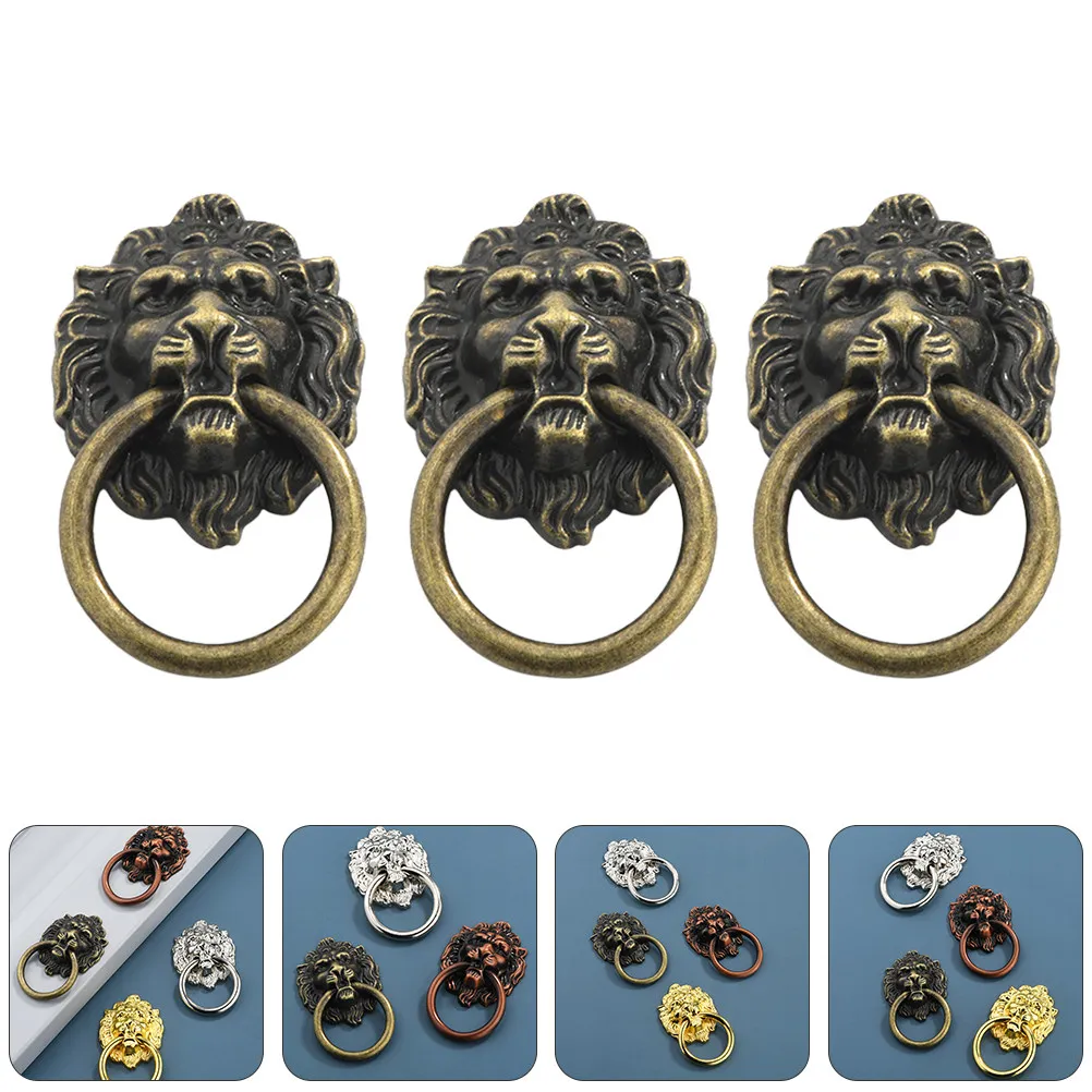 5Pcs Vintage Lion Head Pull Handles Zinc Alloy Cabinet Drawer Door Pulls Style Rust Proof Smooth Finish Comfort Grip