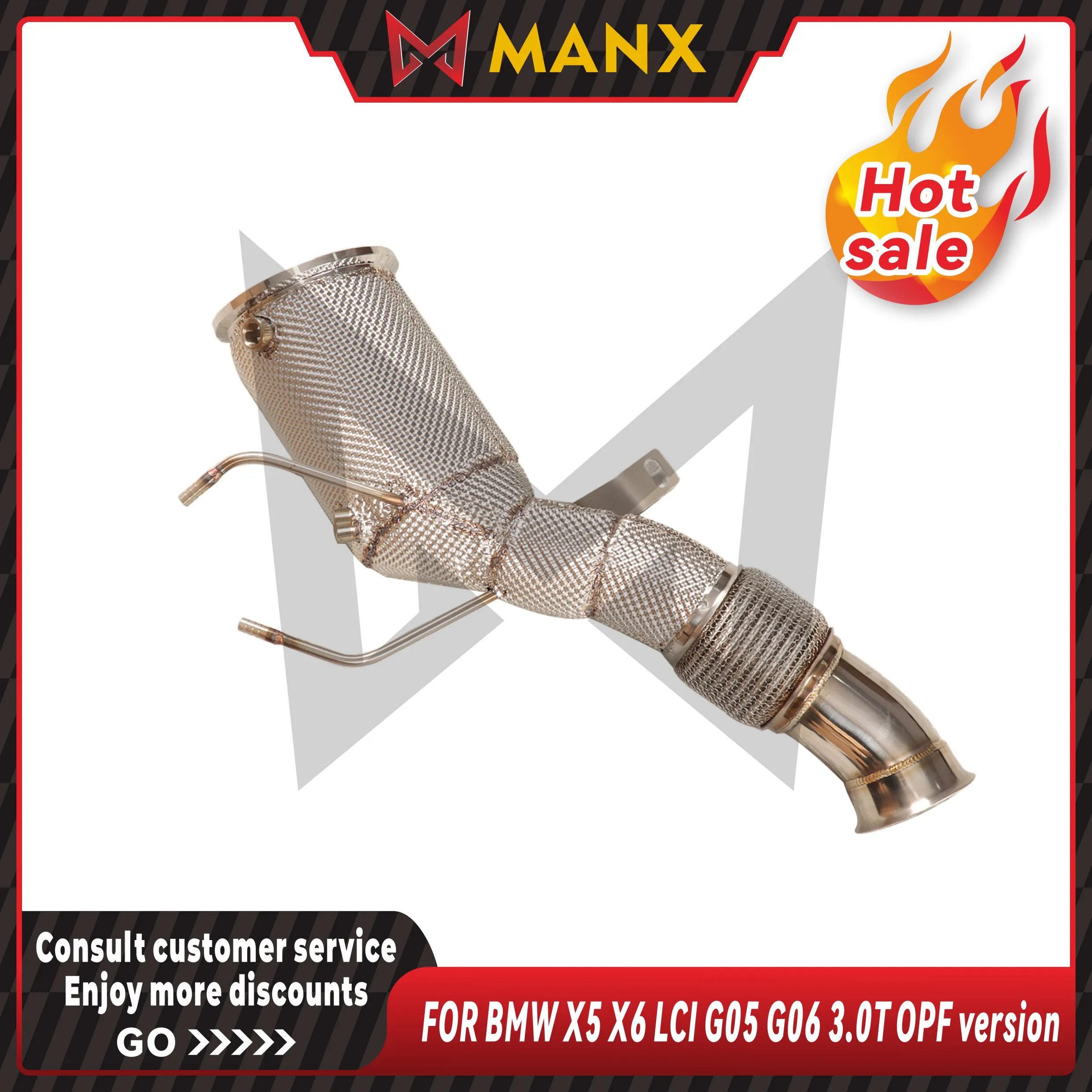 

Catalyzed Downpipe Catless Downpipe for BMW X5 X6 LCI G05 G06 3.0T OPF version Performance Exhaust pipe with heat shield