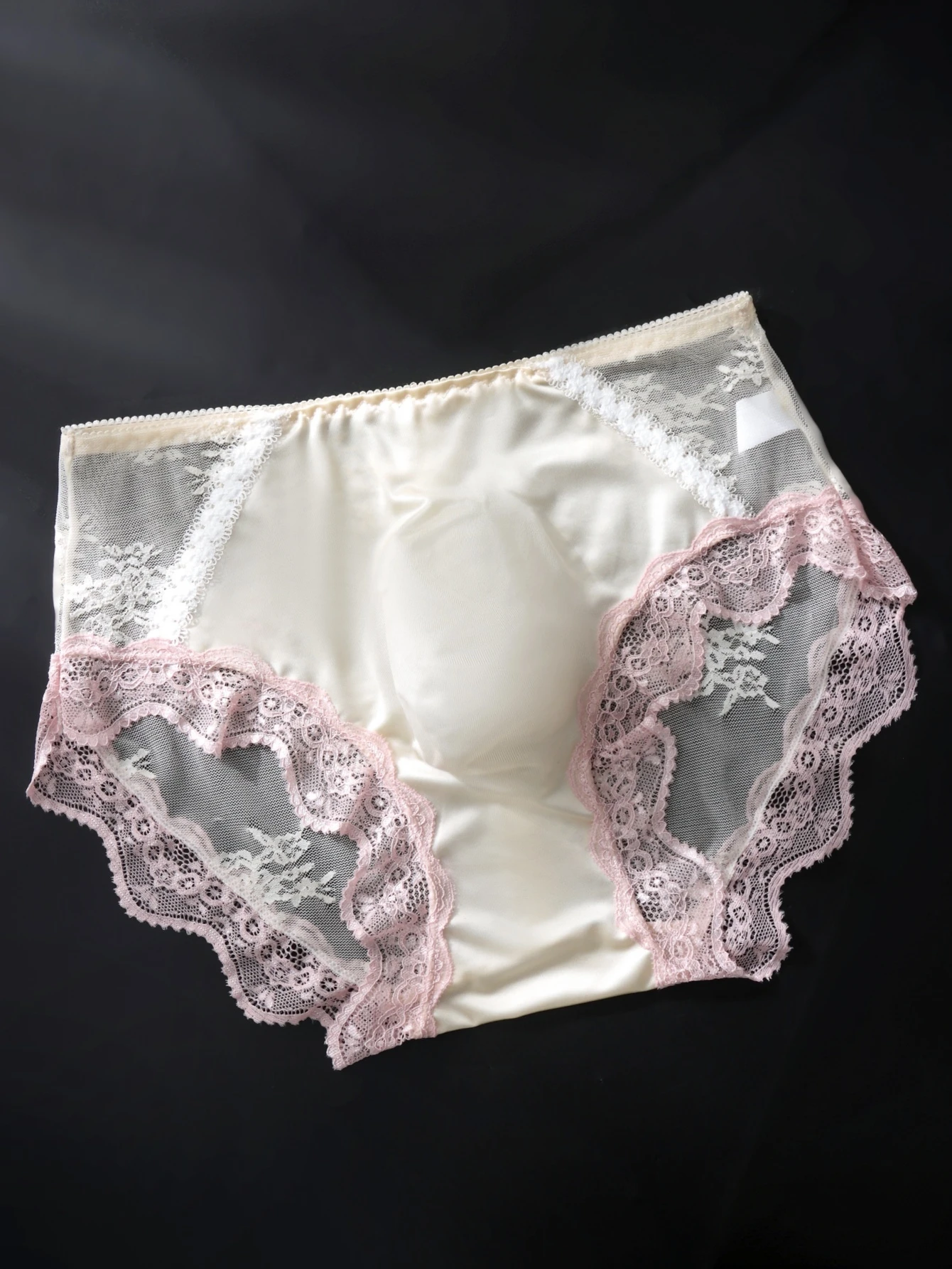 2PCS Men's Satin Triangle Underwear Lace Wave Design Comfortable Breathable Traceless Briefs