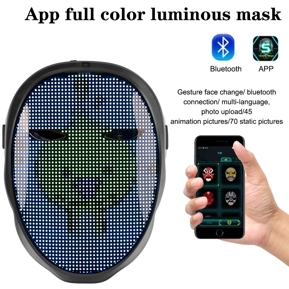 Gesture Futuristic Mask Light Up Visor Bluetooth Prop For Party Bar Festival Performance LED DIY Electronic APP Luminous Mask