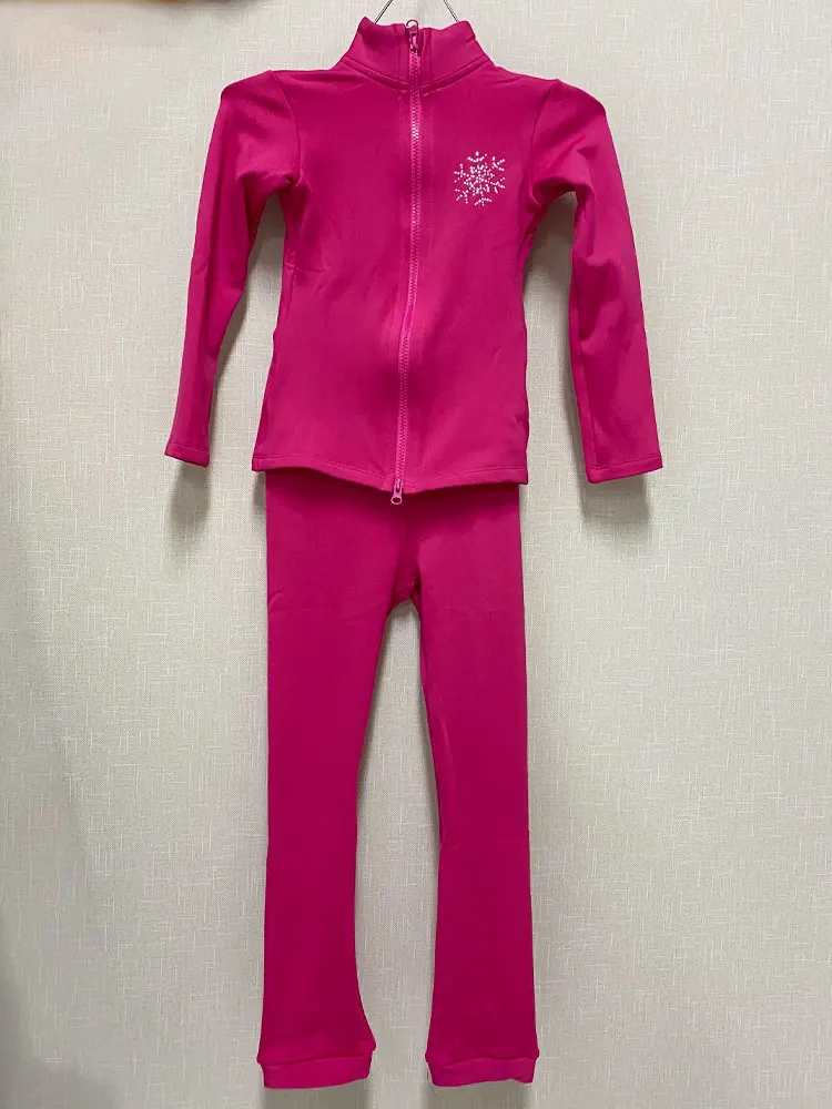 Figure skating training suit set with fleece fabric skating pants and ice skating jacket can be worn close to the body
