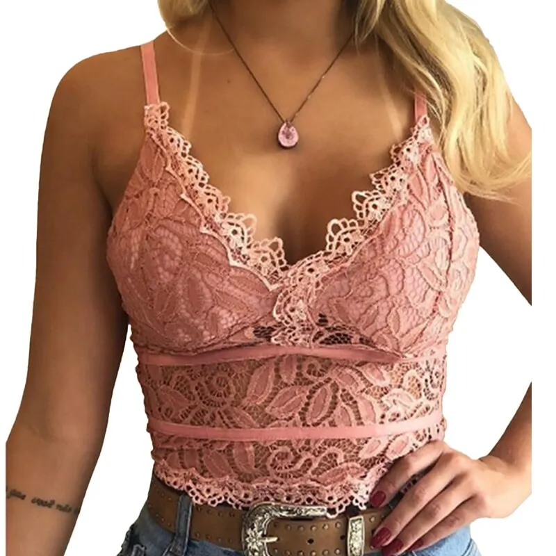 Lace Sexy Camisole V Neck Adjustable Shoulder Strap Female Bralette Female Lace Underwears Solid Corset Lace Camisoles