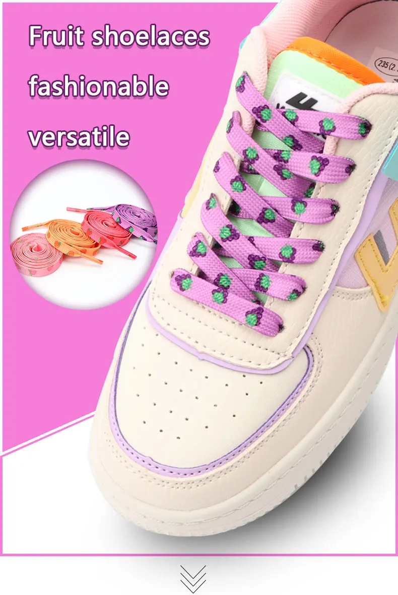 Flache Schnürsenkel für Schuhe, Sneaker, Tennisschuhe, mit Fruchtmotiv, niedliche Schnürsenkel, bedrucktes Muster, Sportschnürsenkel, 1 Paar. – Detail 1