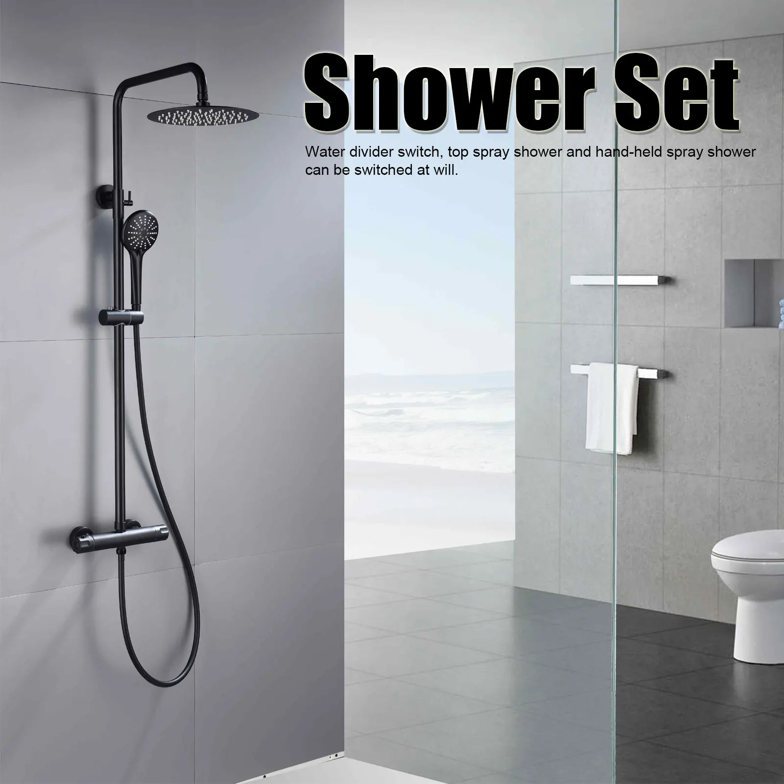 G1/2 Thread Thermostatic Mixer Showering System with Top Spray Hand Shower for Home BathroomMatte Black Thermostatic,Shower,Kit