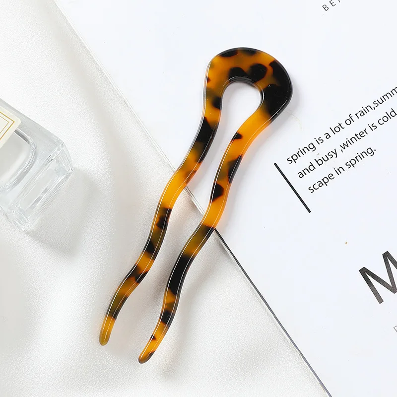 French Twist Hair Stick Hair Clip Acetate Wavy U-Shaped Hairpin Vintage Tortoise Shell Women Hair Bun Pin Headwear Accessories image 3