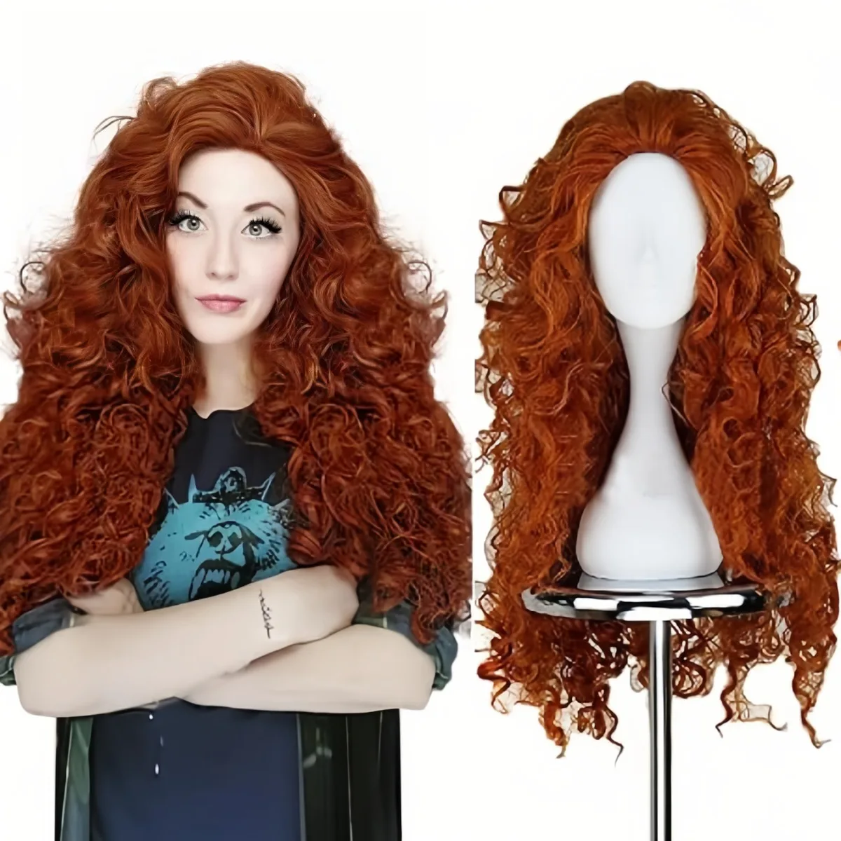 Anxin Brand Synthetic Fiber Wig: Red-Brown, Thick, Long, Wavy Hairstyle with Voluminous Curls and a Natural, Fluffy Texture; Made from High-Quality Synthetic Fiber, Comfortable to Wear and Easy to Manage; a Fashionable Accessory Suitable for Adult Women for Cosplay Character Costumes, Retro Outfits, and Eye-Catching Party Styles view 4