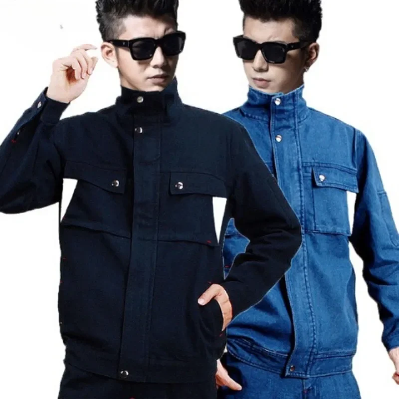 

Denim Work Suit Men's Standing Collar Thicken Electrician Auto Repair Wear-resistant Anti Scald Workshop Welder's Clothing