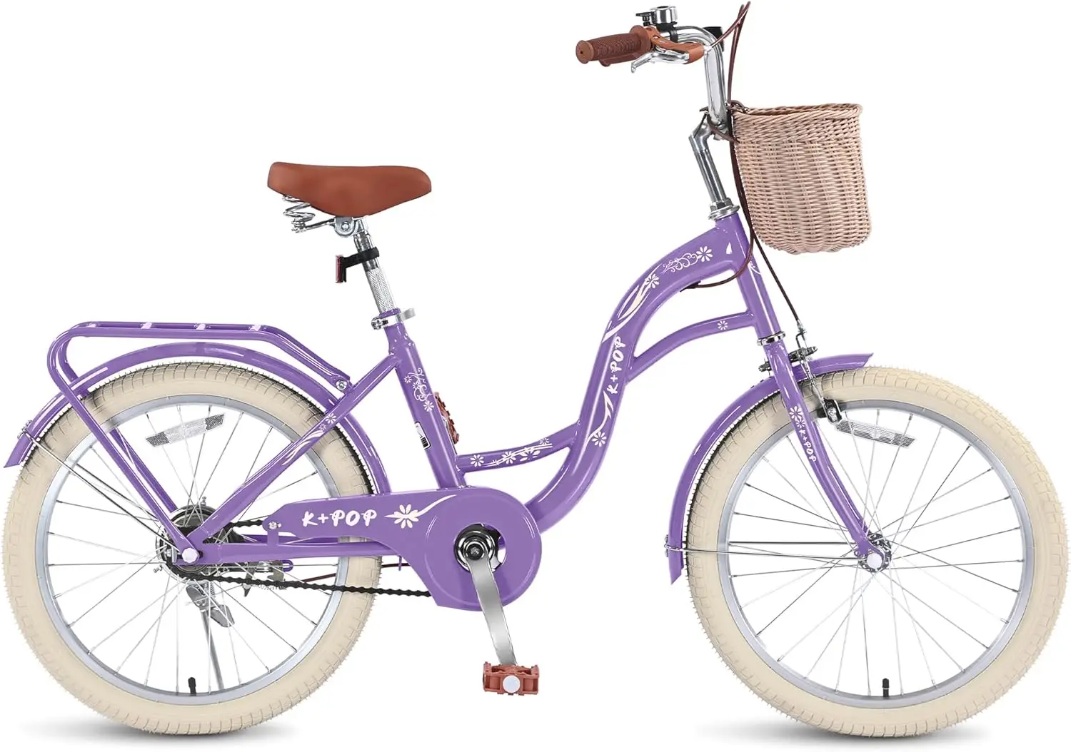 Meisjesfietsen voor kinderen van 8 tot 12 jaar, 20 inch kinderfiets voor jongen en meisje met standaard, retro kinderfietsen met mand, Bea