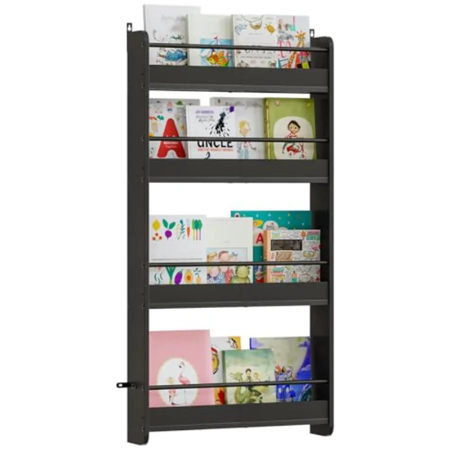 

Bookshelf 4-Tier Wall Mount Bookshelf for Behind The Door Bookshelf Hanging Book Shelf for Room Playroom Bedroom Living Room KB