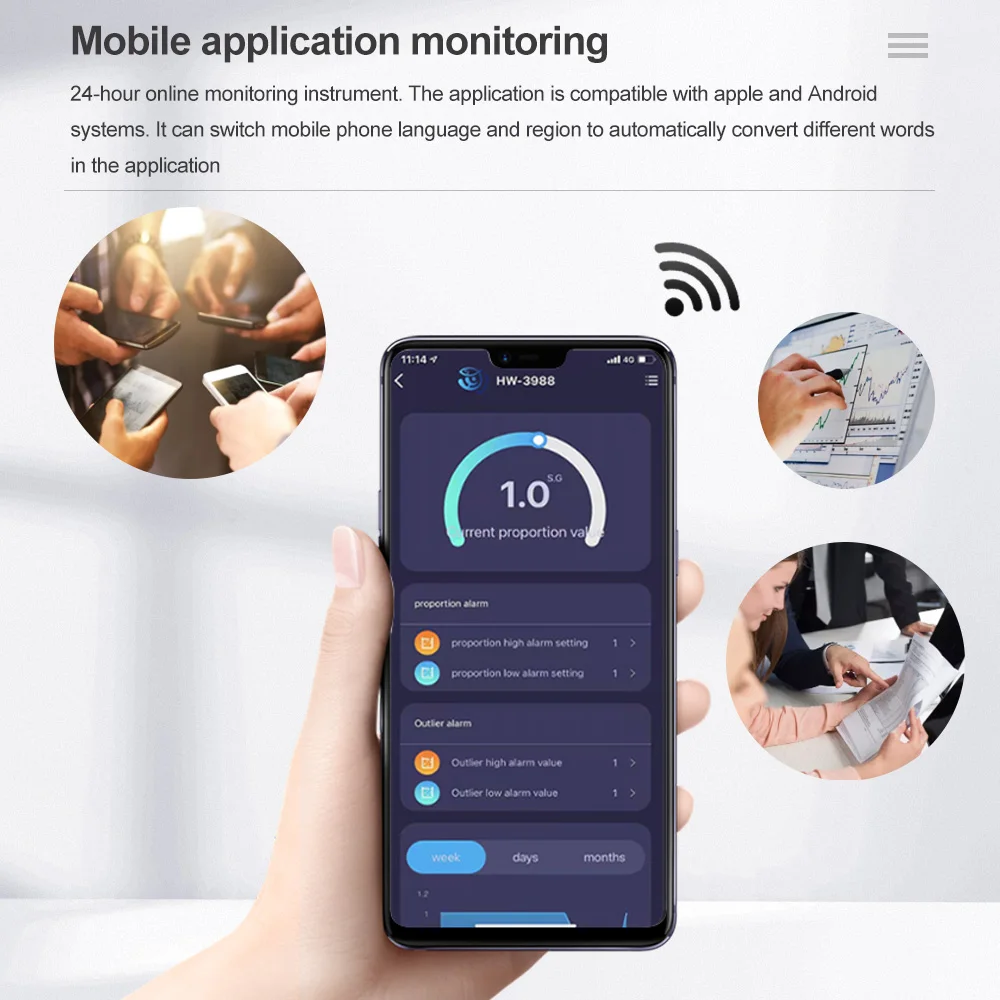 PH-W3988 Wifi Water Quality Monitor Multiparameter 6 in 1 Water Analyzer PH/EC/TDS/SALT/G.S/ Temp Meter APP Remote Online Monito