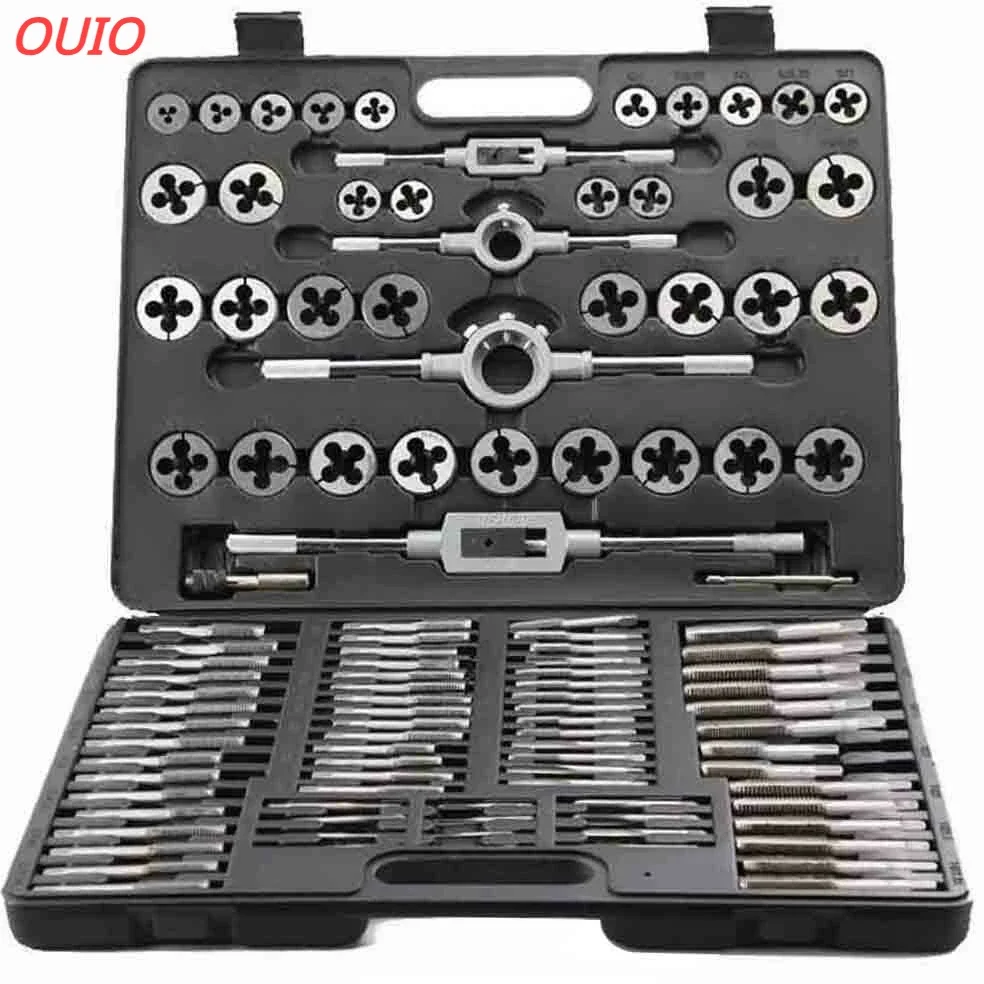 

OUIO 110Pcs Tap and Die Set High Speed Steel Titanium Tap and Die Combination Set for Cutting External & Internal Threads