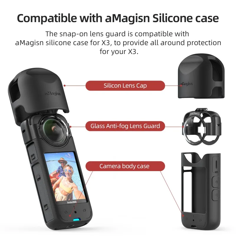 aMagisn for Insta360 X3 Glass Anti-fog Snap-On Protector Removable Lens Protection Goggles