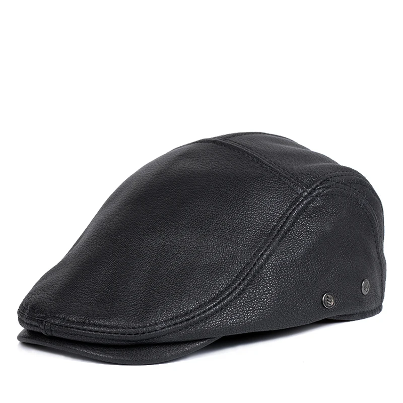 Single skin thin leather hat young men spring and autumn cowhide beret middle-aged and elderly forward cap worker hat