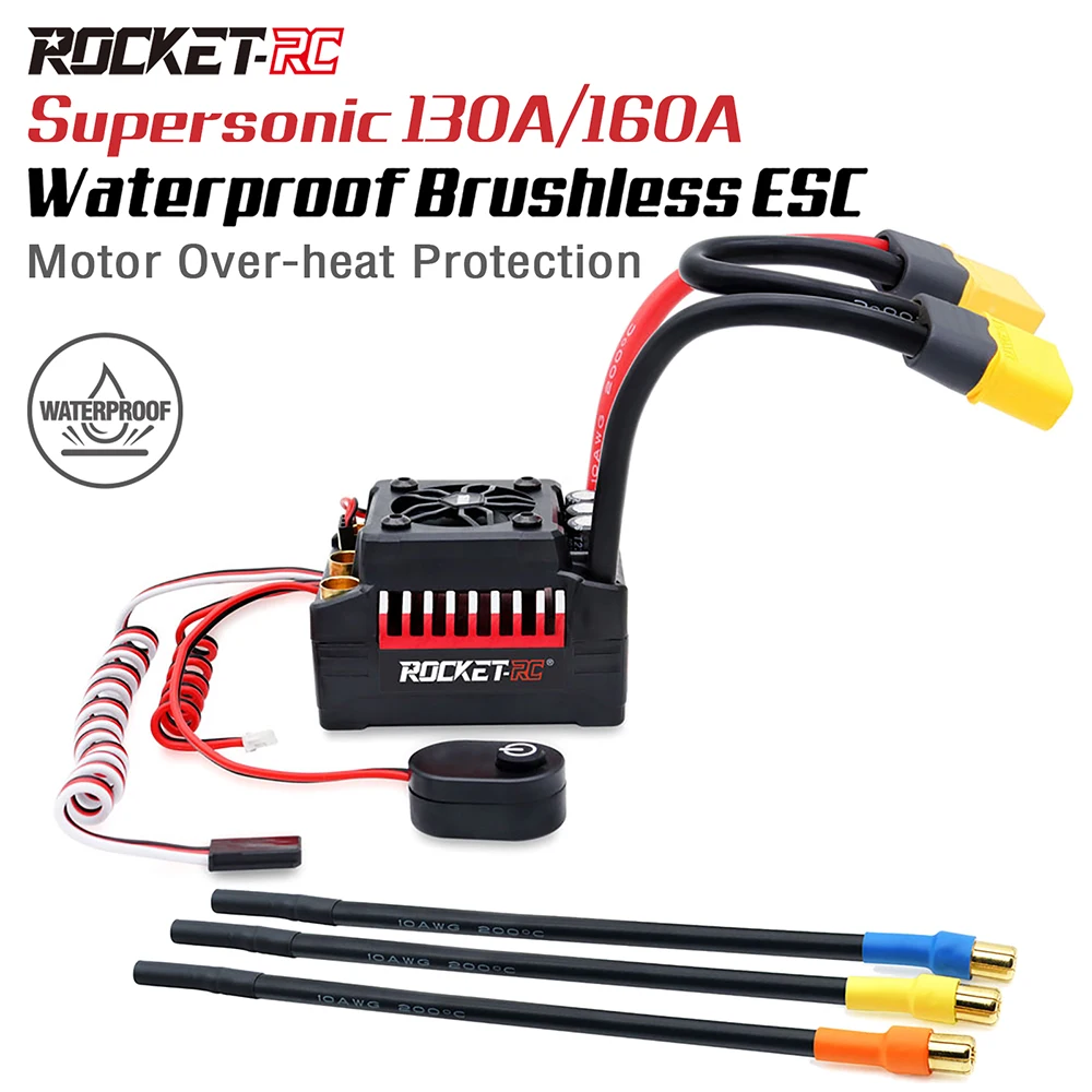 SURPASSHOBBY Rocket RC 130A ESC Brushless 160A ESC 4S Electronic Speed Controller Waterproof for 1/7 1/8 RC Car Buggy Truck