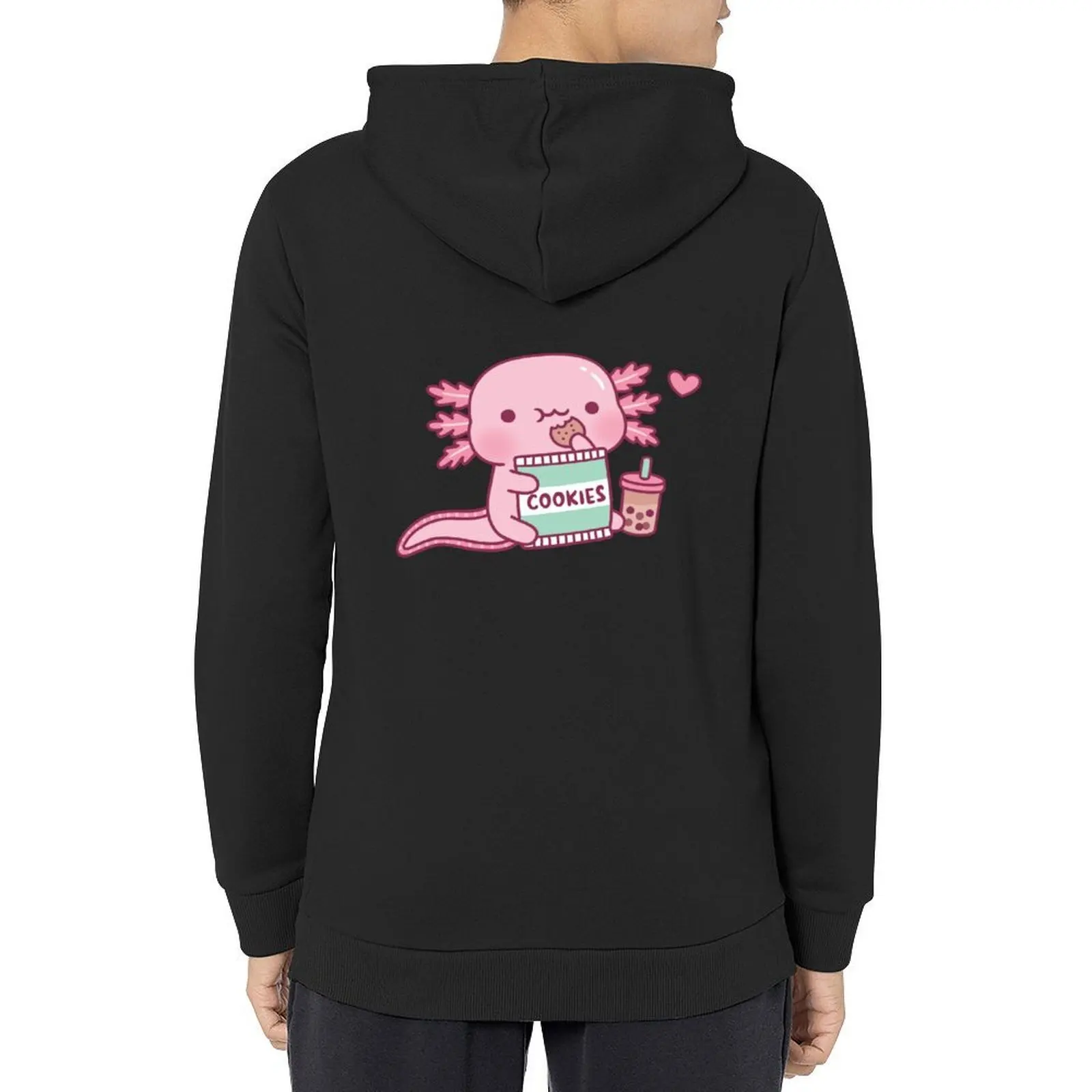 

Cute Axolotl Snacks On Cookies And Bubble Tea Hoodie japanese style men clothes man hoodie