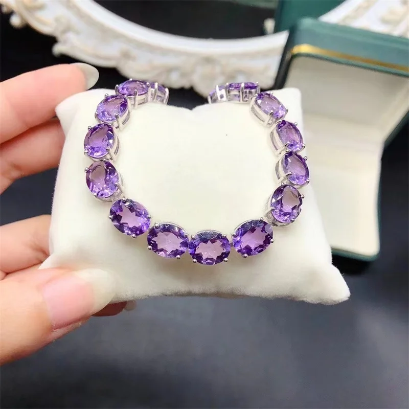 

New women's 925 silver inlaid natural amethyst bracelet, exquisitely crafted, simple and atmospheric, must-have for parties