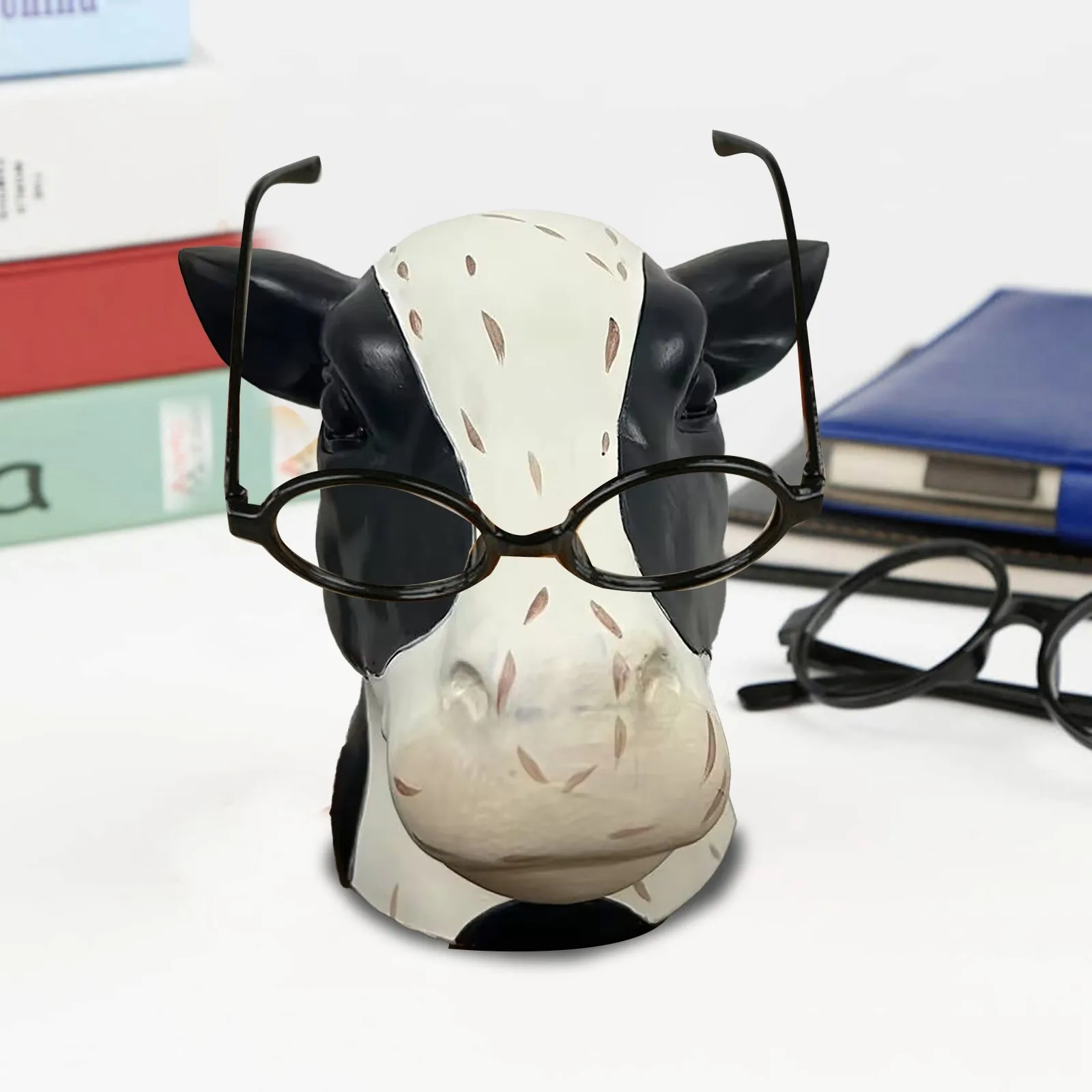 Farmhouse Cow 3D Resin Handicraft Glasses Frame Cow Glasses Frame Ornament Fun Cow Head Glasses Frame Bedside Metal Sculptures