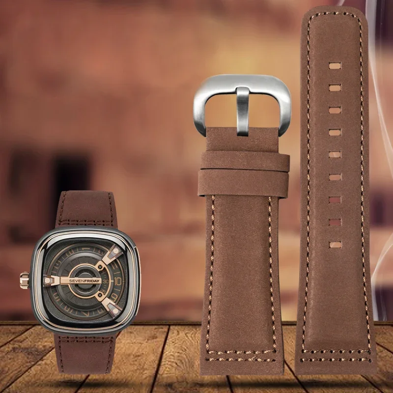 Genuine Leather Watch Band for sevenfriday men\'s watch strap Q203 M203 P1 P2 S2 M2 Q2 03 01 02 Brown blue cowhide 28mm
