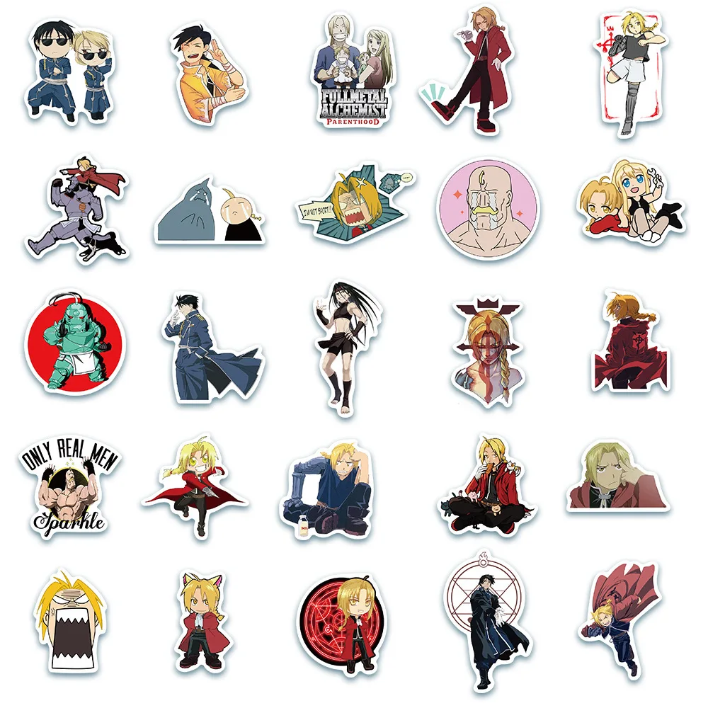 50/30/10PCS Edward Elric Alphonse Elric Roy Mustang Anime popolari Graffiti Adesivi Bagagli Casco Laptop Adesivi impermeabili