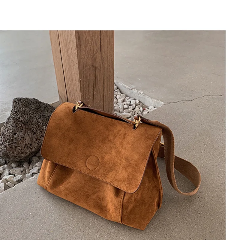 Retro Autumn Winter Frosted Brown Suede Shoulder Bag Women,s Large Capacity Handbags Designer Tote Bag Crossbody Bag