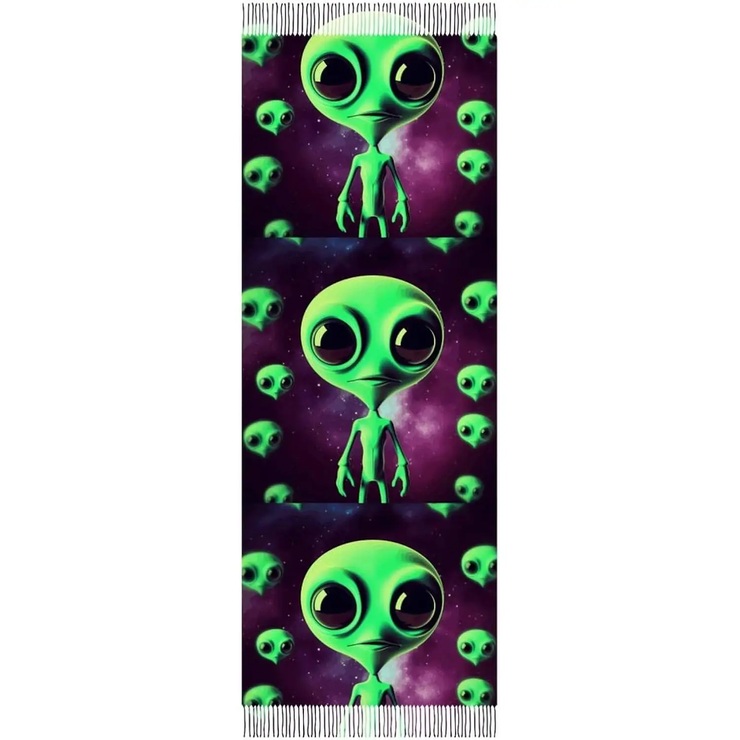 

Зеленый шарф с кисточками и принтом Alien, женский осенне-зимний шарф, теплое одеяло, шарф для подарка, женский весенне-осенне-зимний шарф