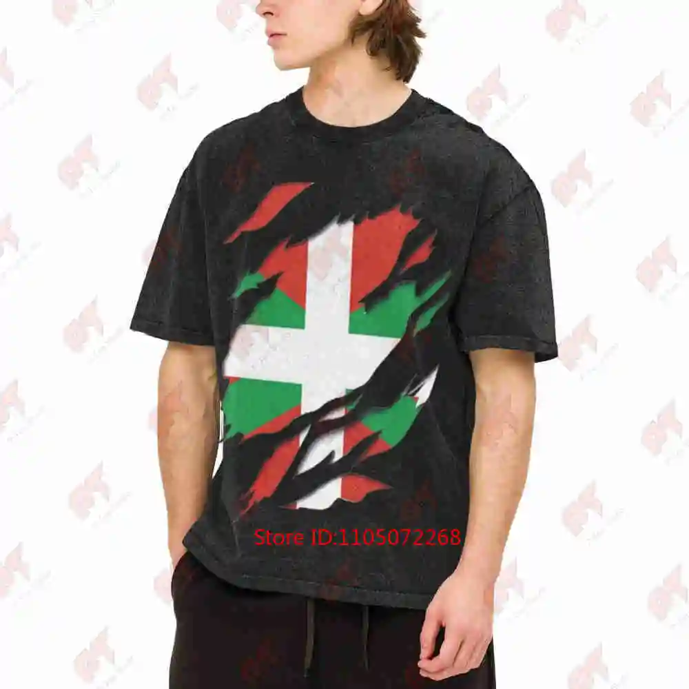 Basque Flag National Emblem Culture Pride Vintage Washed Tee Pure Cotton T-Shirt