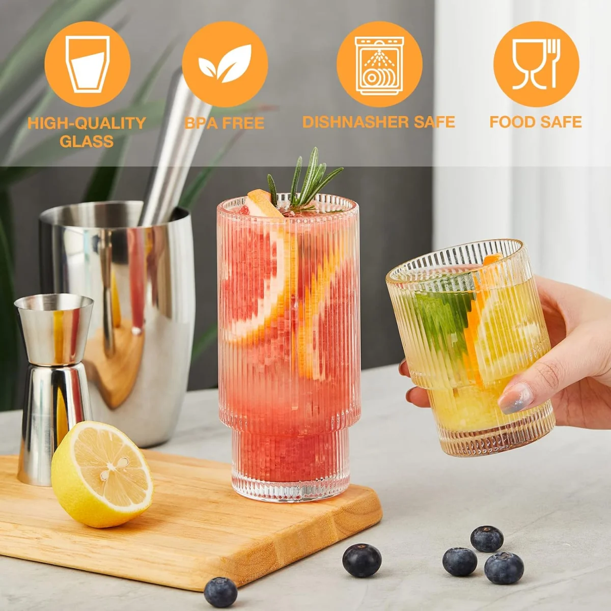 MYVIT Drinking Glassware Collapsible Glass Cups for Water Whiskey Beer Cocktail Glasses Iced Coffee Cup Apartment Must Haves Ess