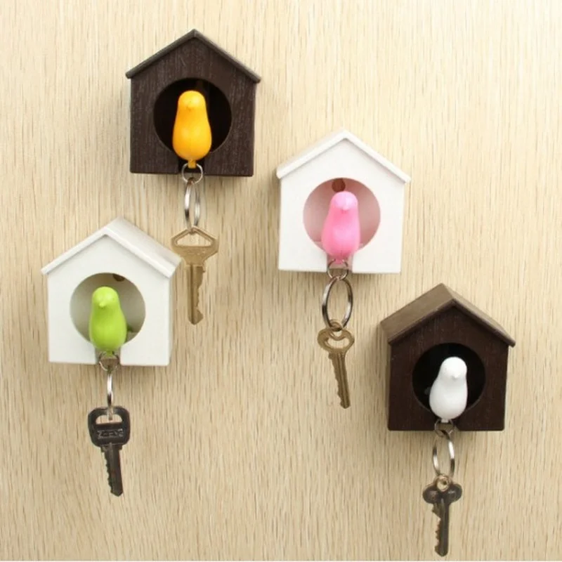 Lover Sparrow Birdhouse Keychain Bird Nest House Hook Key Chain Ring Organizer Wall Door Hanging Keyring Storage Holders Gifts