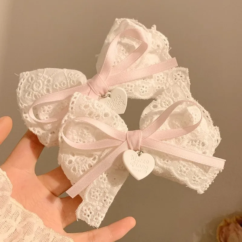 White Tea Clear Joy~~Lace White Bow Hairpin Female Side Clip Lolita Duckbill Clip Hairclip Headpiece