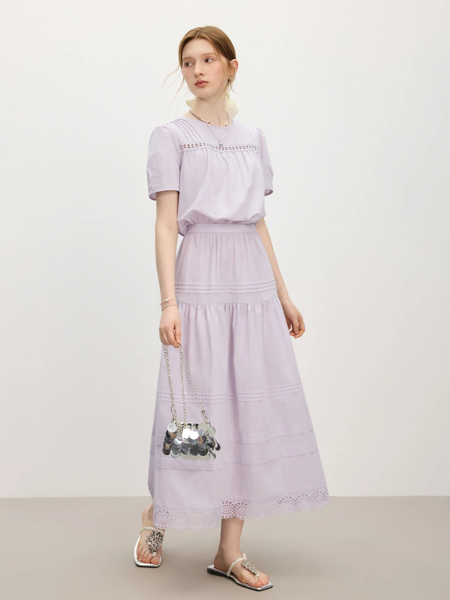 FSLE Ritaglio in vita posteriore da donna con spalline - Abito patchwork in pizzo esclusivo dal nuovo design estivo 2025 25FS12675