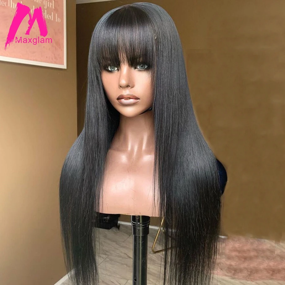 Pruik Met Pony Korte Bob Menselijk Haar Voor Vrouwen Braziliaanse Natuurlijke Goedkope Volledige Machine Gemaakt Pruiken Straight 30 Inch Lange fringe Pruik