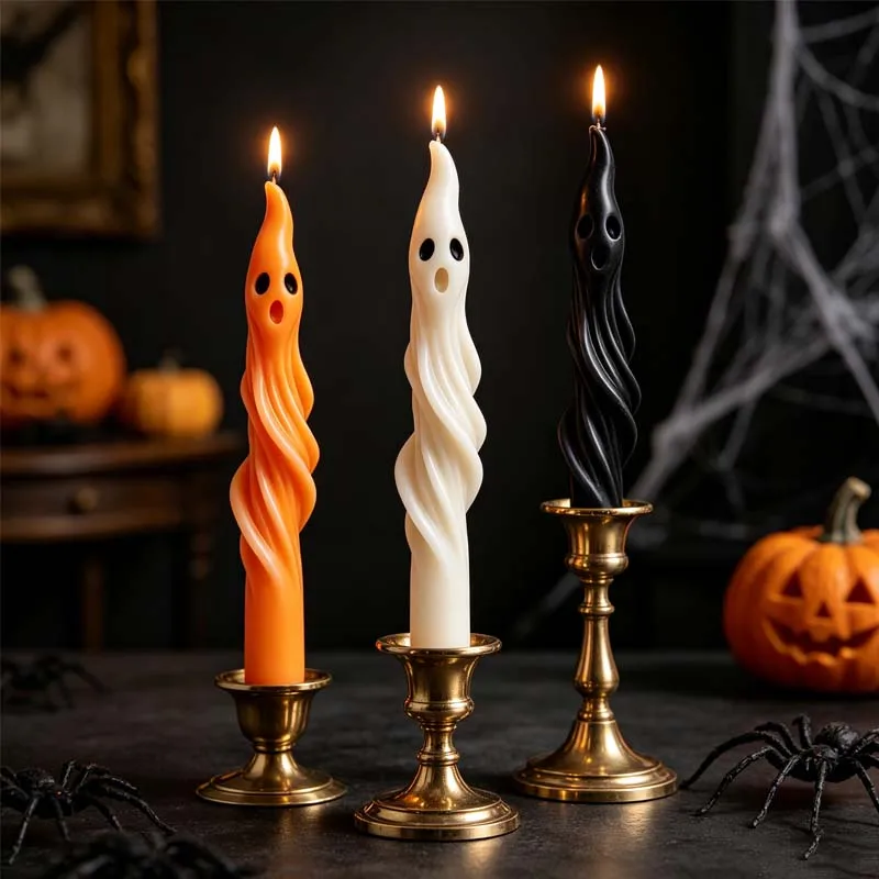 Halloween DIY Ghost-Shaped Long Scented Candle Decorative Ornament Silicone Mold Halloween Ghost-Shaped Handmade Gift Make Mould 3
