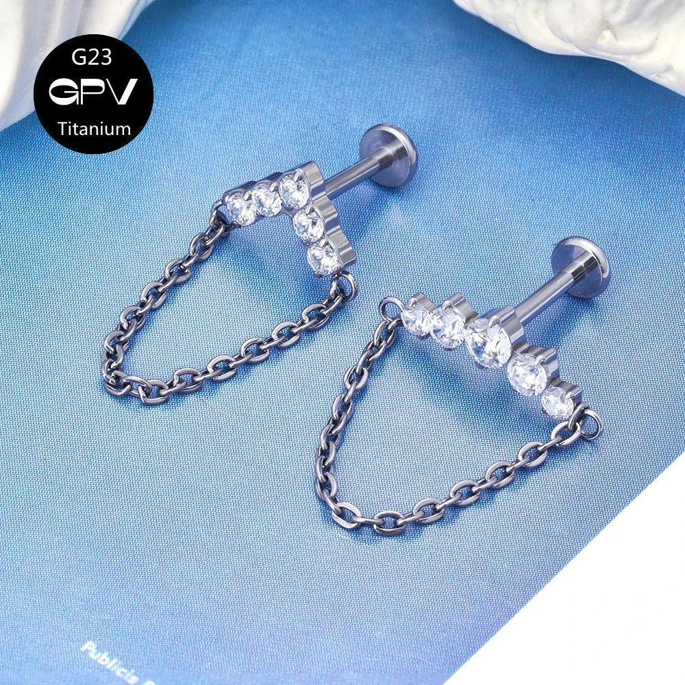 

G23 Titanium Welded Chain Zircon Inner Thread Earrings Fashion Piercing Jewelry Earrings For Men And Women