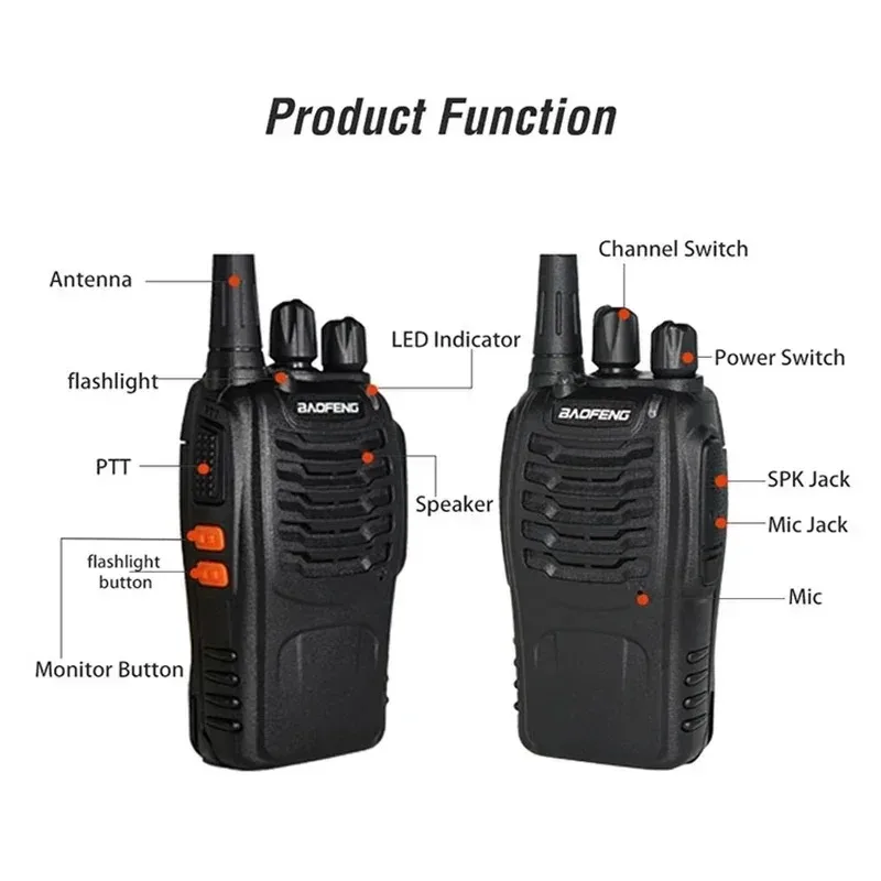 2 uds Baofeng BF-888S Walkie Talkies de mano recargable 5W UHF 400-470MHz 16 canales canales de comunicación Radios bidireccionales