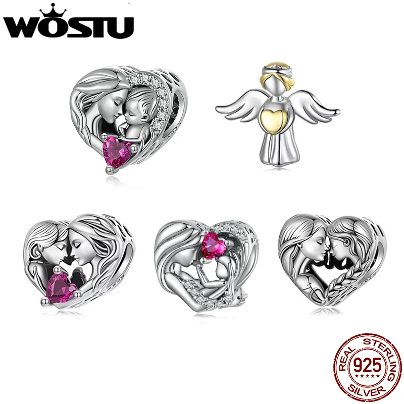 WOSTU 925 فضة الأسرة مجوهرات سلسلة الأم وابنتها سحر شقيقة الخرز الملاك الحارس قلادة صالح سوار ذاتي الصنع جديد