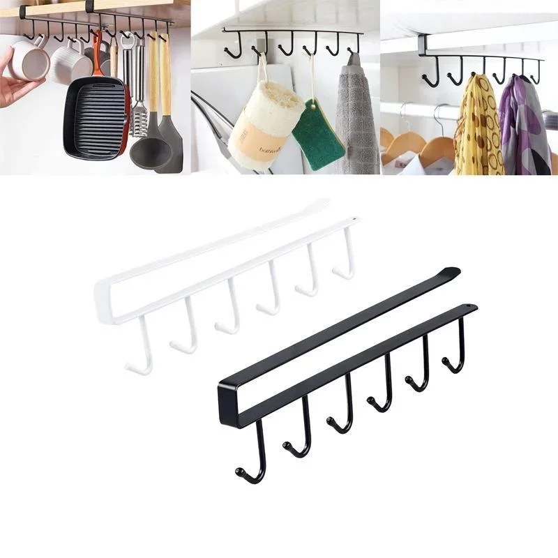 

2pcs Kitchen Shelf Storage Clothes Hanging Organizer Cup Holder Glass Mug Holder 6 Hooks Storage Rack Kitchen Accessories