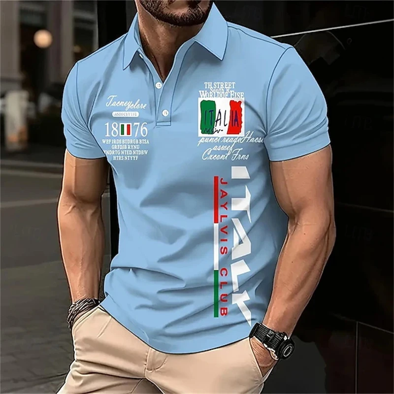New Fashion Men's Polo Shirt 3D Printed Italy Graphic Summer Short Sleeve Casual Button-Down Tops Oversized Male Golf T-Shirt