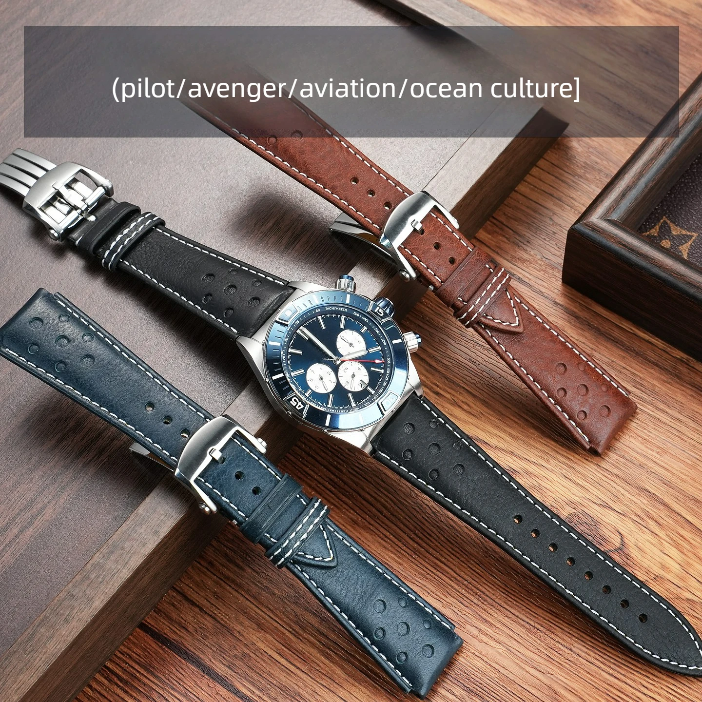 Suitable for Breitling Pilot Avenger Aviation Marine Culture Genuine Leather Strap Cowhide Bracelet 22mm