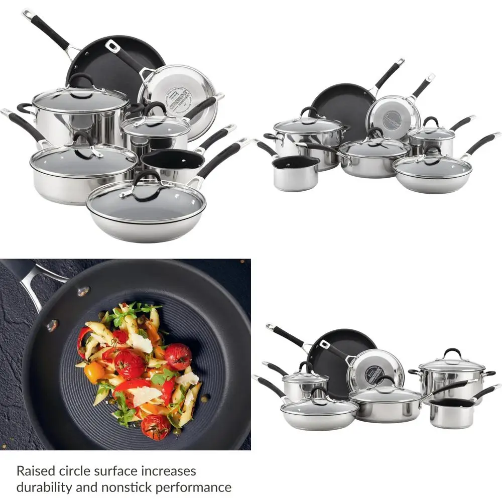 

Набор посуды Circulon Momentum из нержавеющей стали с антипригарным покрытием, 11 предметов со стеклянными крышками